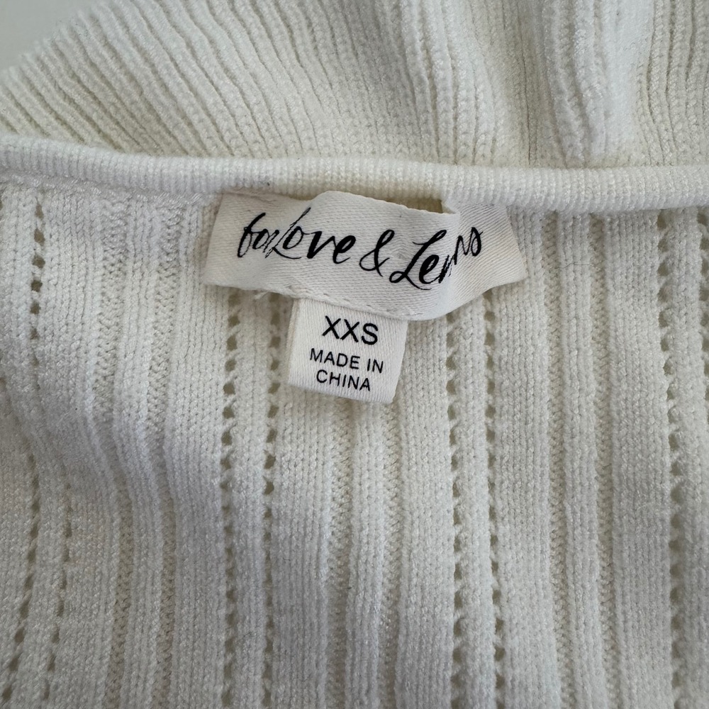 For Love & Lemons‎ Cream Pointelle Ruffle Cropped Cardigan Sweater XXS Ivory - Picture 7 of 12